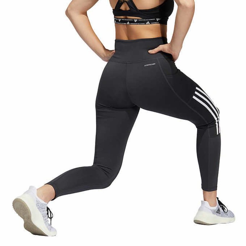 Adidas Women Ladies' 3-Stripe Tight with Mesh in Gray - Picture 4 of 10